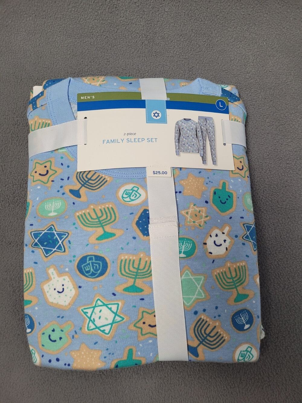 Men’s Hanukkah Matching Family Pajama Set Blue Long Sleeve Shirt & Pants Large